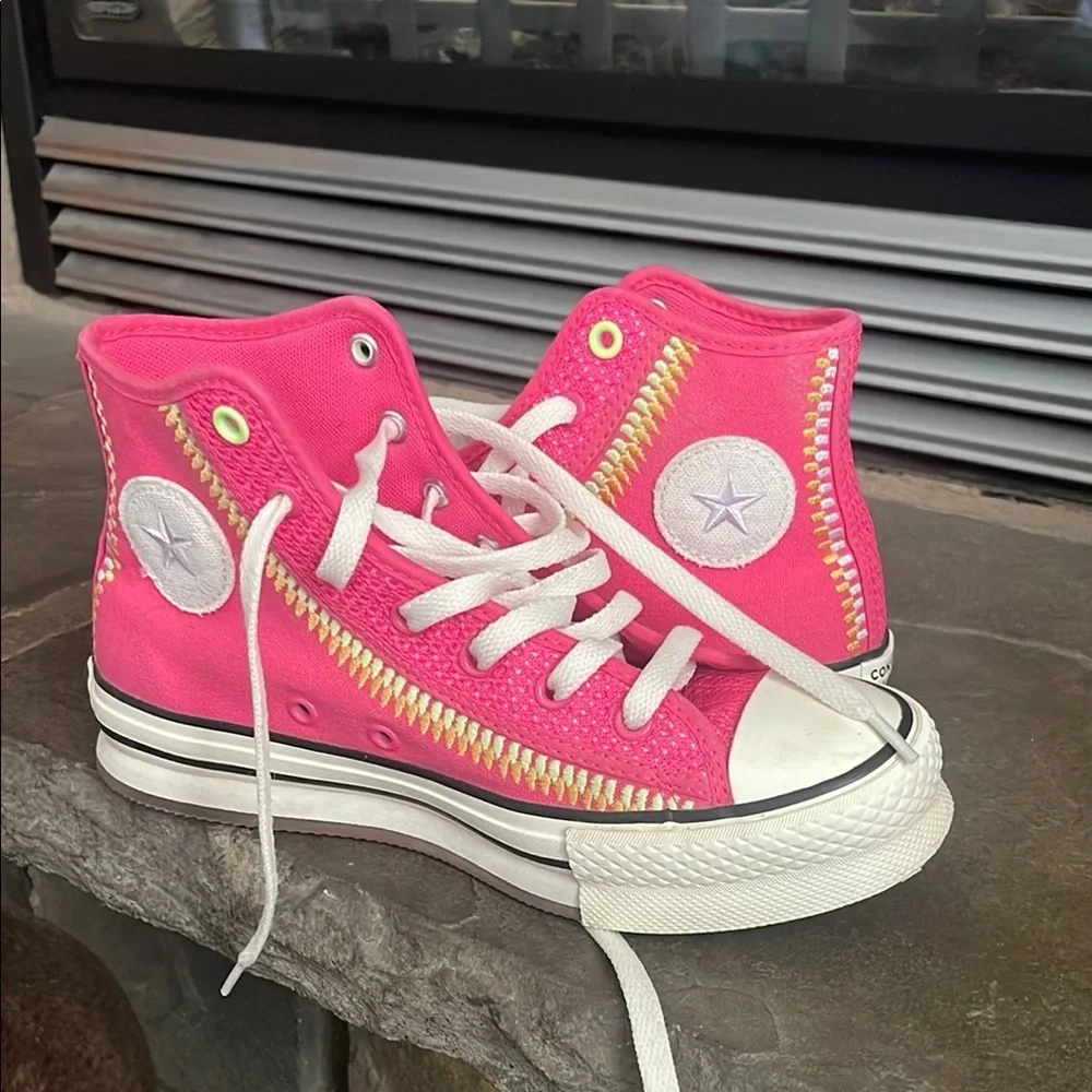 Converse Kids High-Top Sneakers in Bright Pink with White Accents